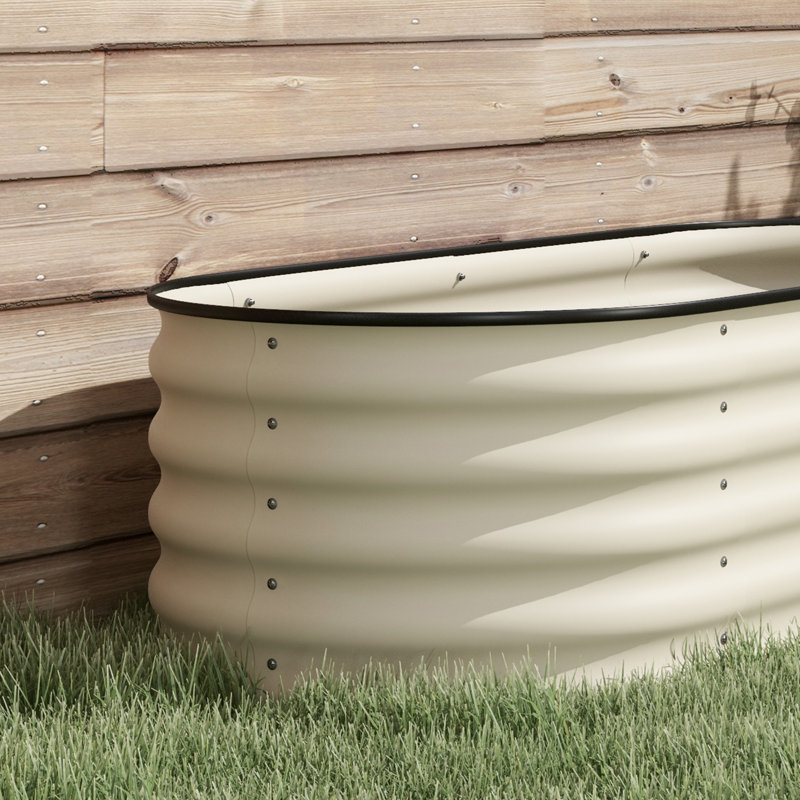 Outdoor Metal Elevated Planter Box, Cream White, 16.50" H x 41.30" W x 23.50" D