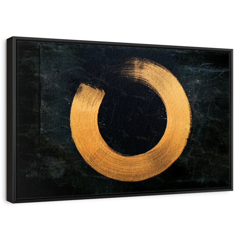 Cercle zen doré, Cadre flottant noir, 40 po x 27 po