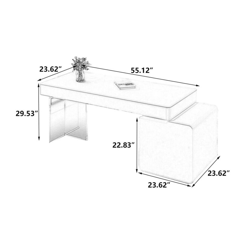 Bureau blanc moderne et simple avec tiroirs, 29.53"H*55.12"W*23.62"D, Gauche