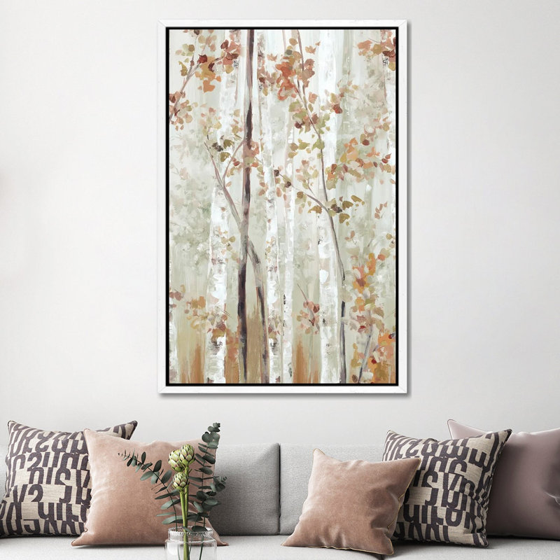 Birch Wood II by Eva Watts - Painting on Canvas, 152.4cm H x 101.6cm W x 3.81cm D, White Framed