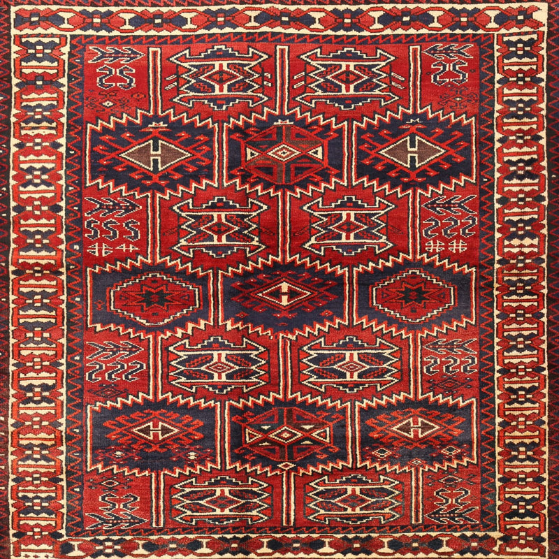 Tapis traditionnel rouge / noir, Rond 4 pi