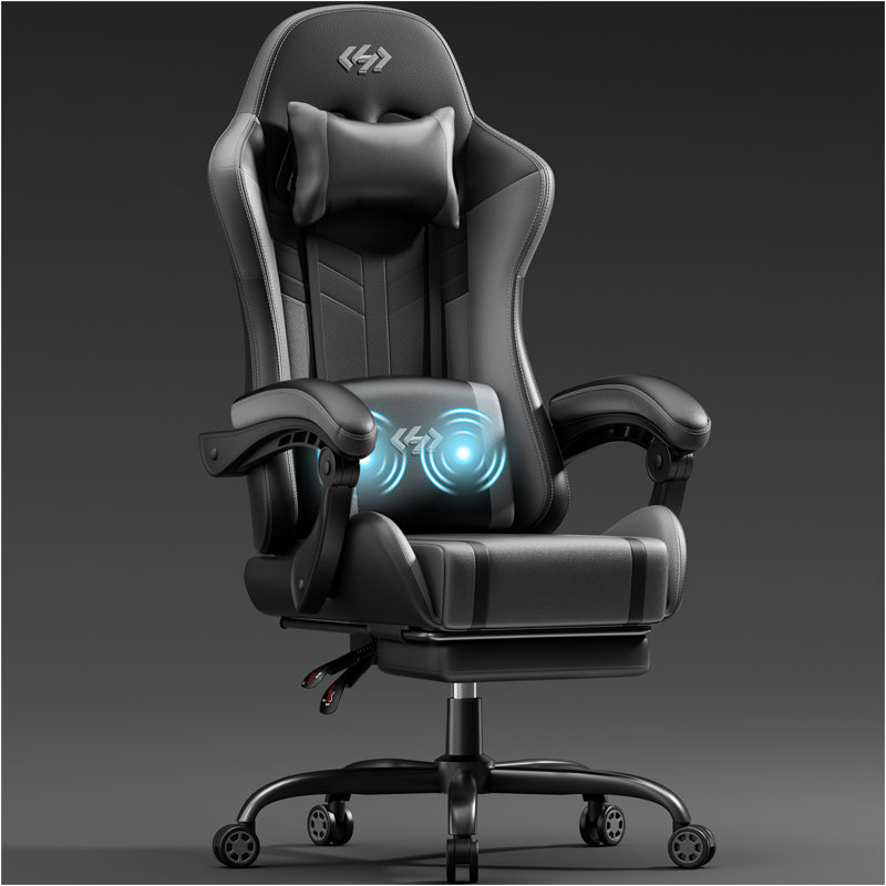 Metro Lane Adjustable Reclining Ergonomic Faux Leather Swiveling PC & Racing Game Chair with Footrest, Black/Grey