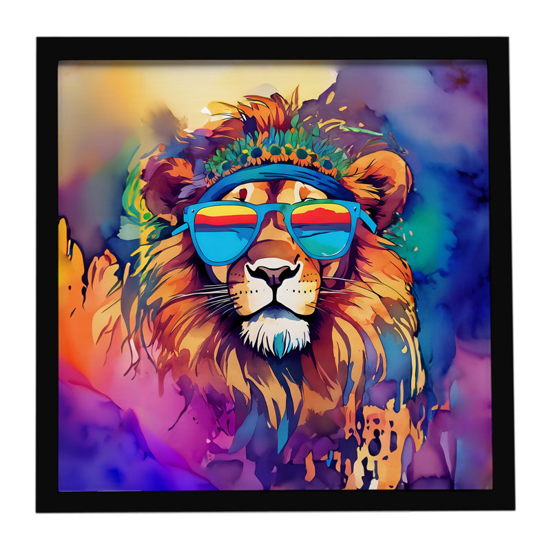 Hippie Animal Lion Framed Metal Print