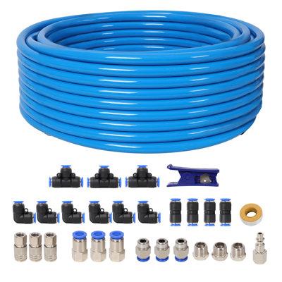 Blue 1/2 Inch OD x 60 Feet Polyurethane (PU) Air Compressor Hose Kit with Steel Fittings