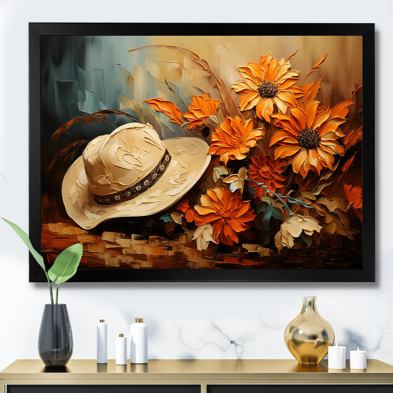 Autumn Cowboy Hat I - Cowboys, art mural, Cadre d'angle fermé noir, H 34 po x l 44 po x P 1,5 po