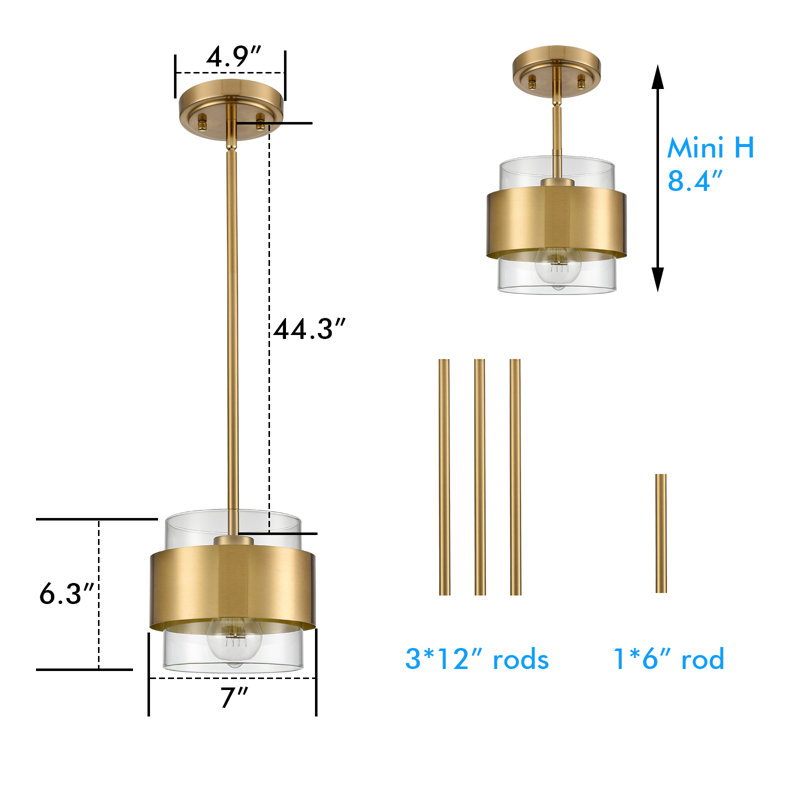 Luminaire suspendu en verre laiton, Clair