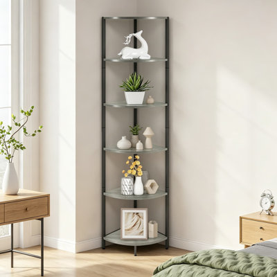 Étagère d'angle à 6 niveaux, étagère de rangement à échelle haute de 63,1 pouces, support de plante industriel rustique pour salon, chambre, bureau à domicile,