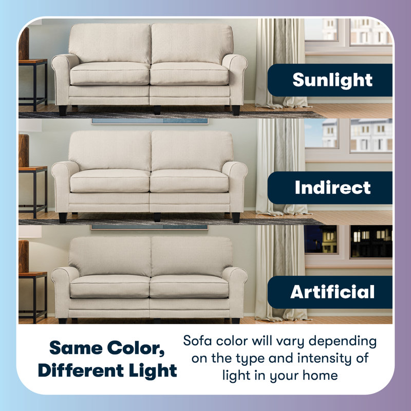 Serta Copenhagen 61-Inch Rolled Arm Loveseat with Easy-Care Fabric and Pillow Back, Beige Polyester Blend
