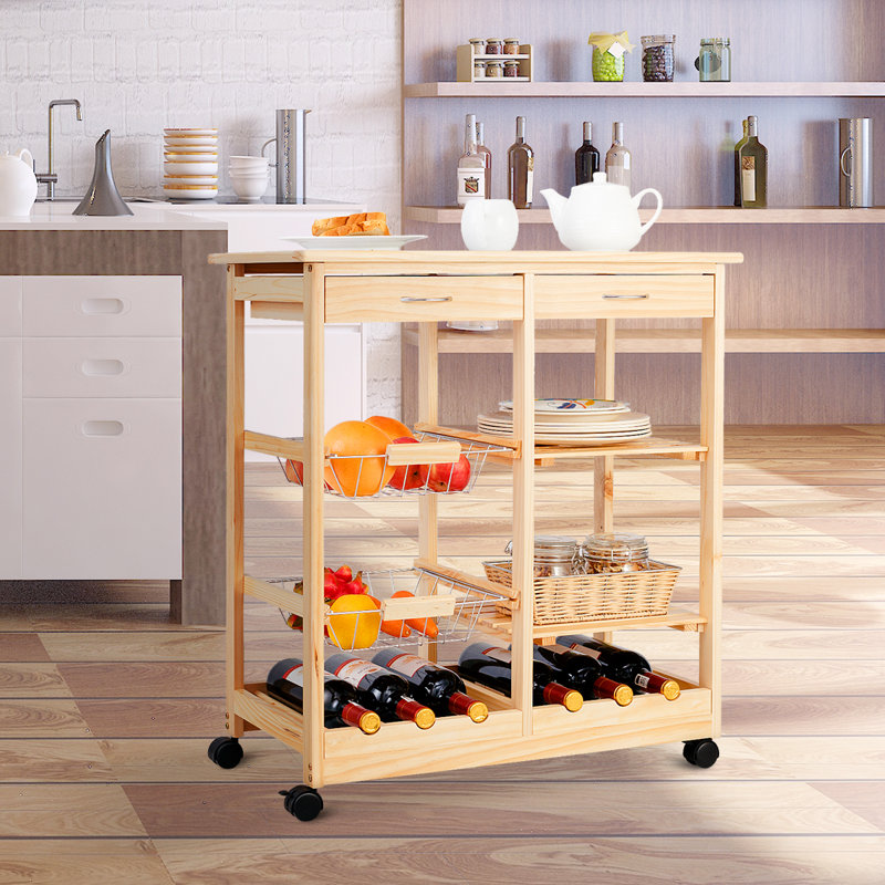 Myca Solid Wood Bar Cart, Natural Wood