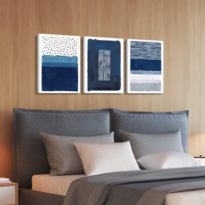 "Creoate Blue Canavs", art mural pour la décoration de salon, ensemble de 3 reproductions d'art encadrées sur toile bleu et blanc pour décor de chambre à coucher, décoration murale en toile bleu marine, prête à être suspendue, 12 po x 16 po
