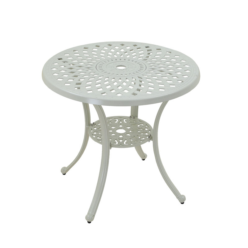 31'' Round Cast Aluminum Outdoor Dining Table with 1.9'' Umbrella Hole, White