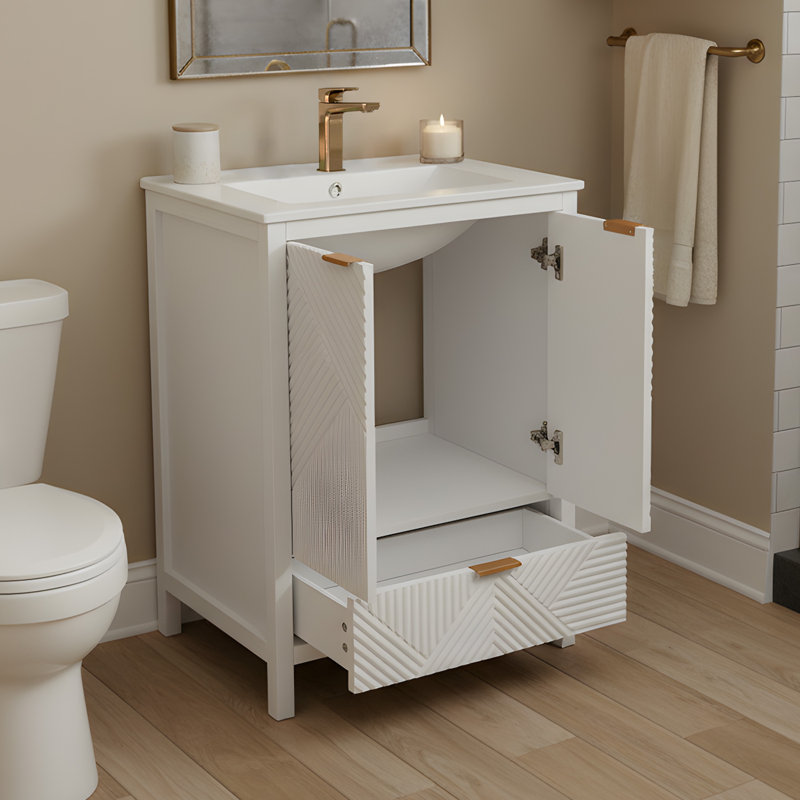 24" White Bathroom Vanity With Ceramic Sink