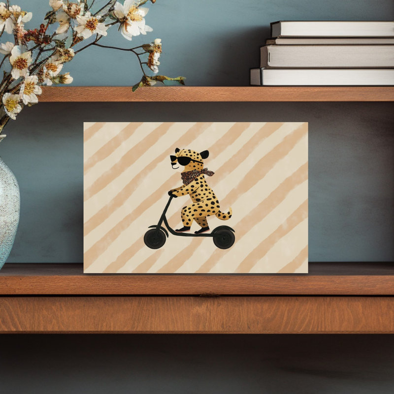 Cool Cheetah Scooter Modern Playful Whimsical Animal Wall Art Print by Mathieu - Wrapped Canvas Print, 30.48cm H x 45.72cm W