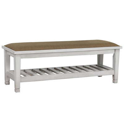 Antique White Bedroom Bench With Foam Filled Seat And Storage Shelf In Cozy Cushion