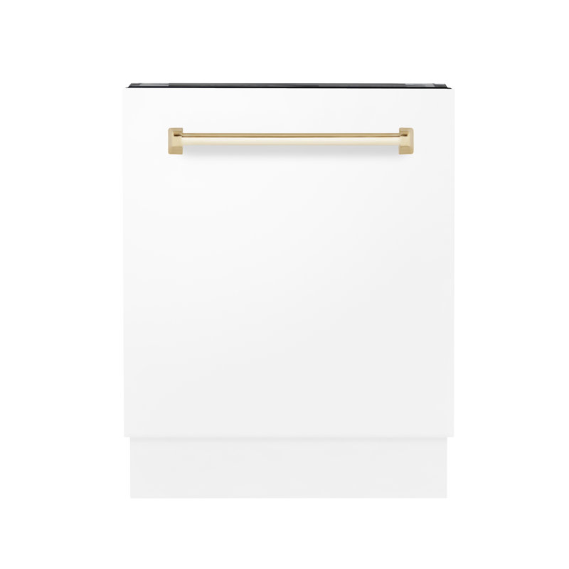 ZLINE Autograph Edition 24 in. Tallac Series 3rd Rack Top Control Built-In Tall Tub Dishwasher in White Matte with Handle, 51dBa