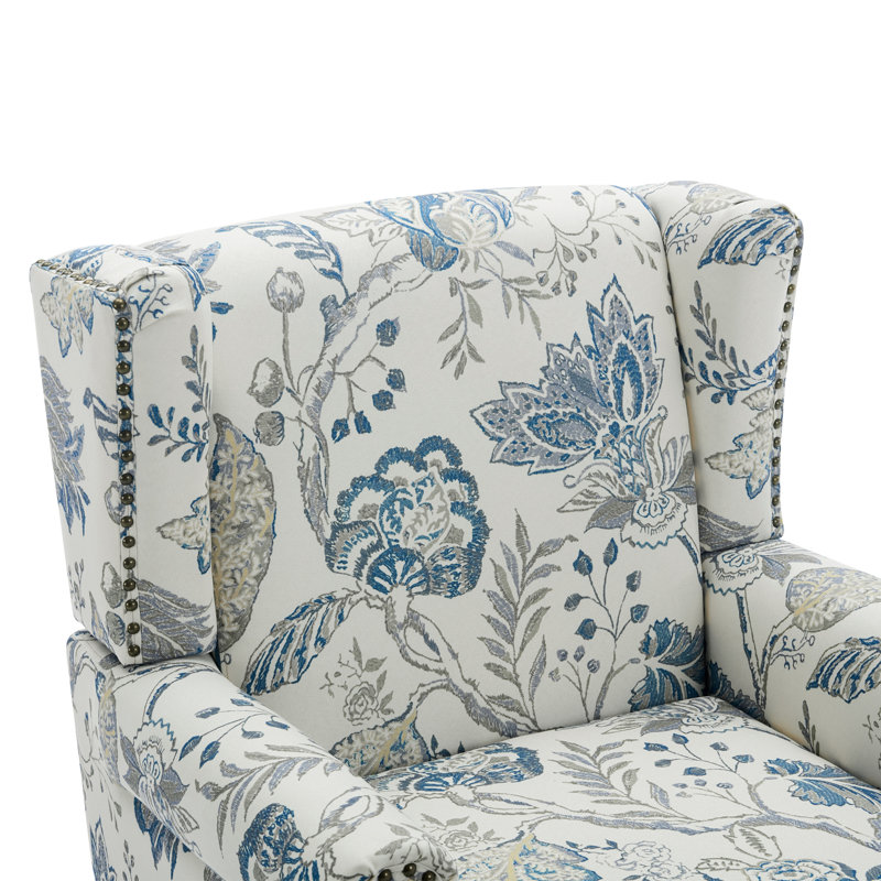 Upholstered Armchair, Plants Blue Polyester