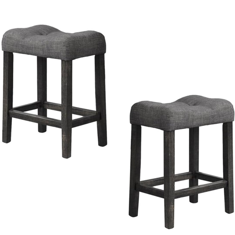 Counter Height Bar Stool Of 2, Transitional Design, Charcoal Stools With Footrest And Seat, Linen - Blend Upholstered, Engineered Wood Build, Suitable For Dining Areas 2 In Style, Fabric Durability,
