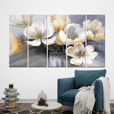 Abstract Flower Printed Canvas: Bohemian Floral Wall Art, Vibrant Decor,5P Wrapped Canvas