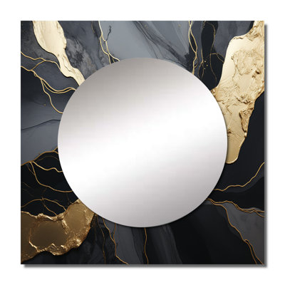 Ceylan - Minimalism Chrome Black And Gold Poteries Abstract Spirals Square Mirror Wall Art For Bathroom
