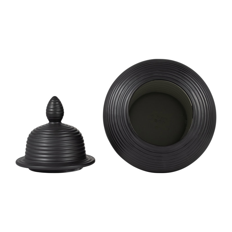 Dameisha Stoneware Ceramic Decorative Jar with Lid - Modern Textured Design, 24" H x 12" W x 12" D, Black
