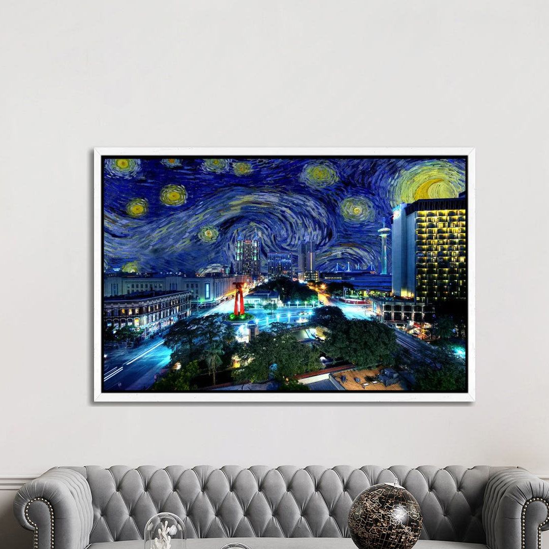 San Antonio, Texas Starry Night Skyline - Print on Canvas