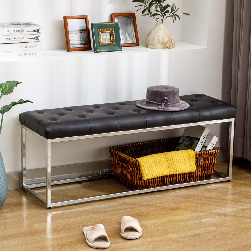 Banc en faux cuir Omombo Jacksonjames, Noir / argenté