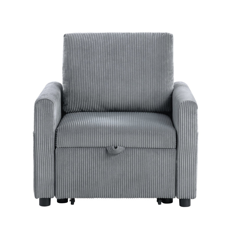 Élégant fauteuil en velours côtelé gris avec méridienne coulissante et poche latérale pour se détendre à la mode
