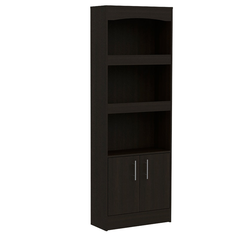 Bookcase, Three Shelves, Double Door Cabinet, Metal Hardware, Black