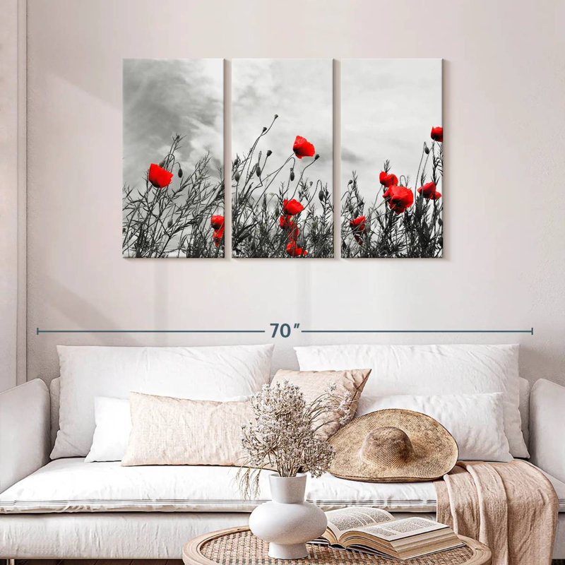 Harnek, fleurs de coquelicots rouges, H 28 po x l 45 po