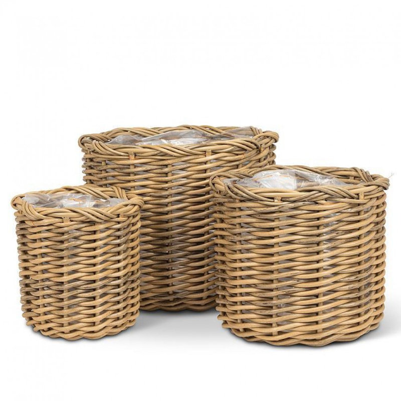 Set Of 3 Willow Look Round Baskets