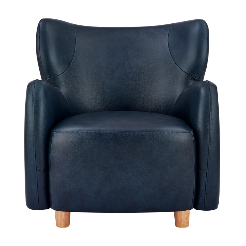 Lannion Upholstered Wingback Armchair, Blue Top Grain Leather