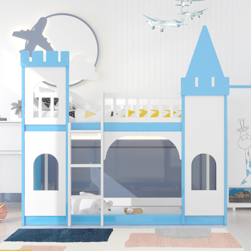 Bedminster Kids Twin Over Twin Bunk Bed, White/Blue