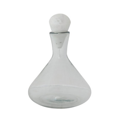 Hand-Blown Glass Decanter with Marble Stopper