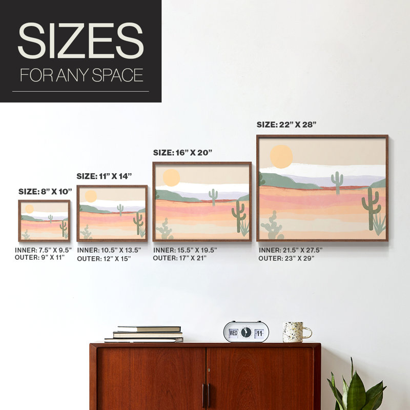 Cactus Plateau II -Framed Print - Restickable, H 11 po x l 14 po, Noyer