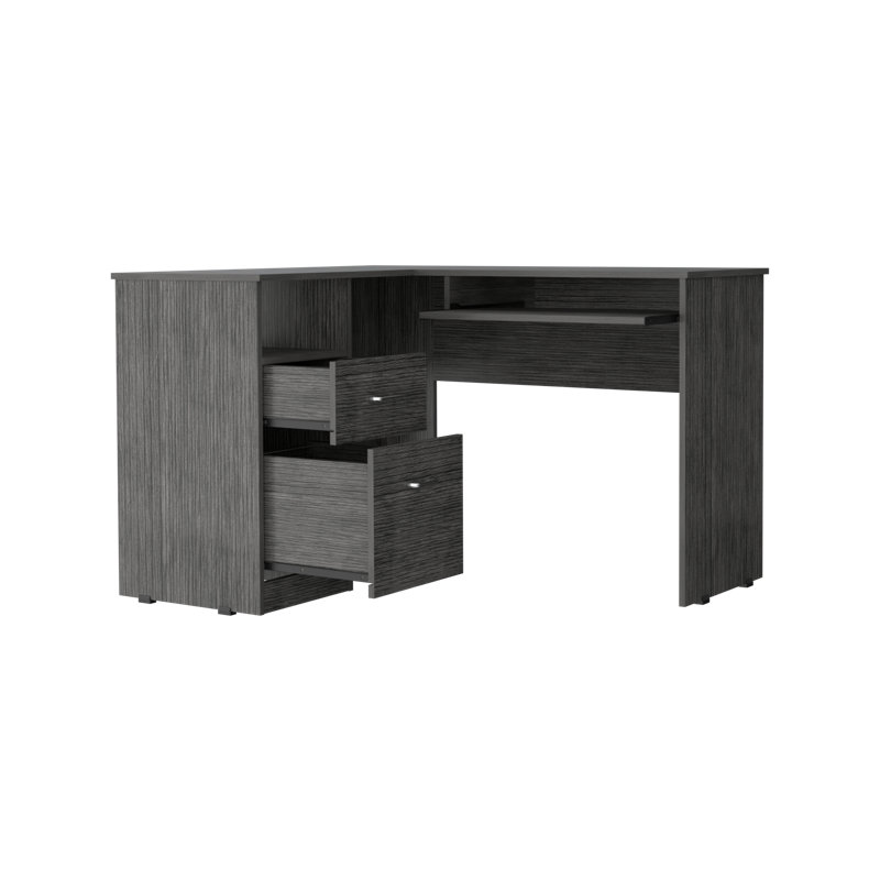 Jexiel L-Shaped Computer Desk, Smoky Oak