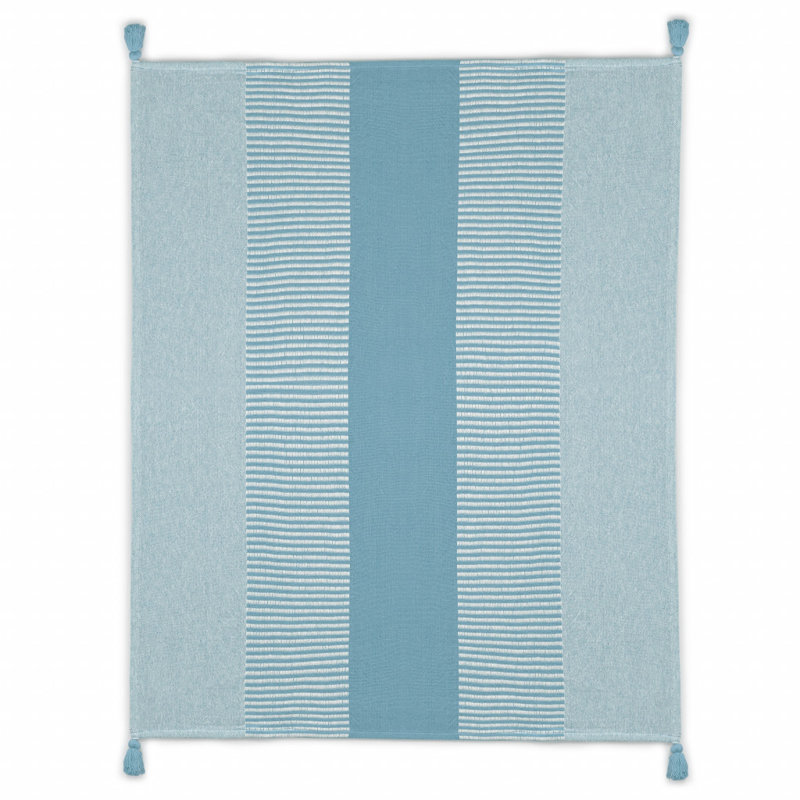 Jeté rayé en coton tissé bleu, Bleu