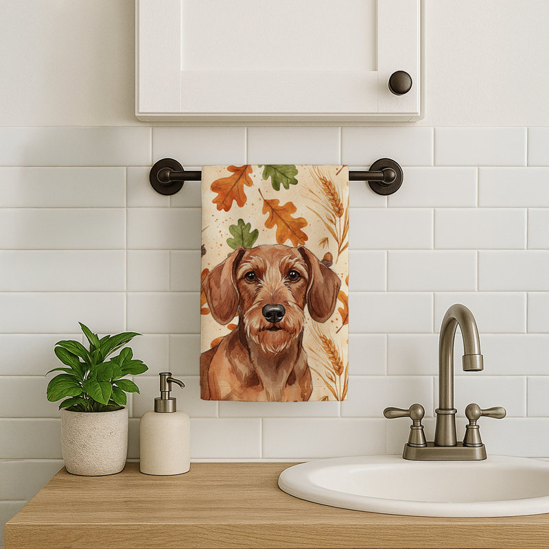 Wirehaired Red Dachshund Heirloom Fall Kitchen Towel, Wirehaired Red Dachshund