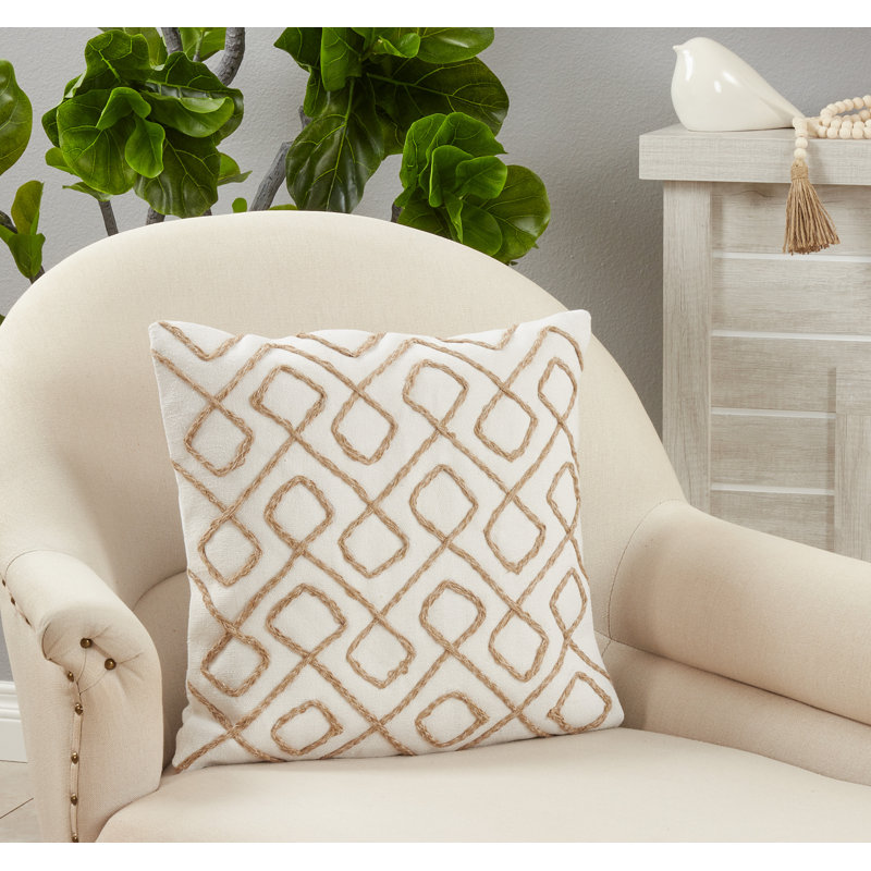 Cotton and Jute Embroidered Euro Throw Pillow Cover