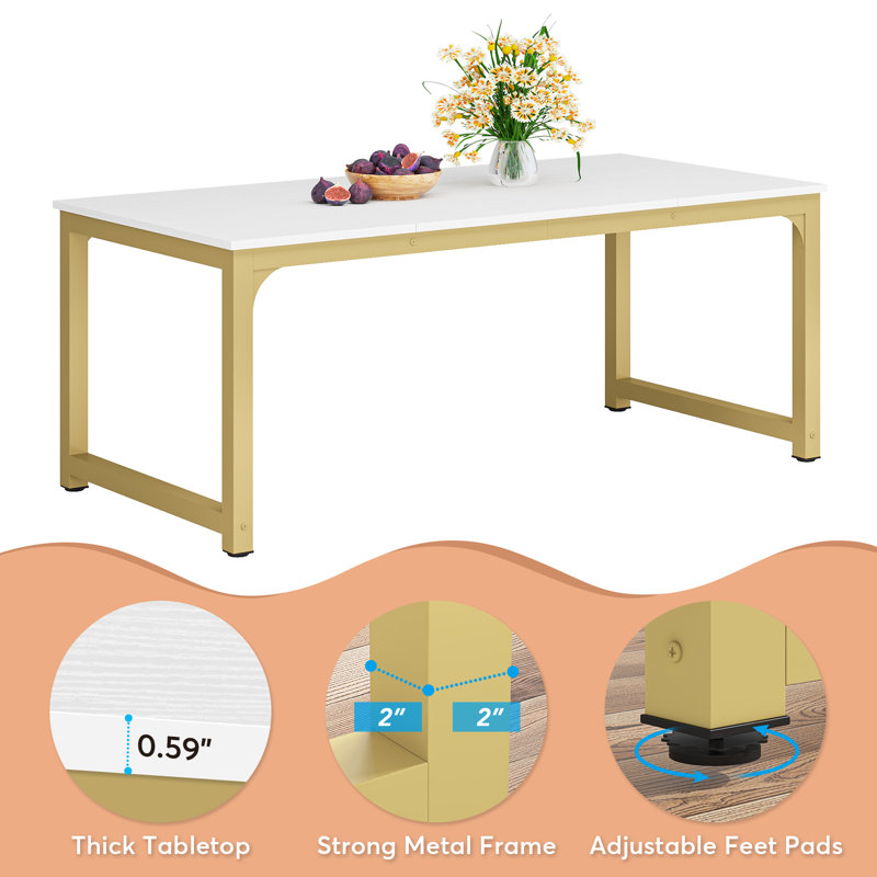 Etting Unfinished Dining Table, White, Gold