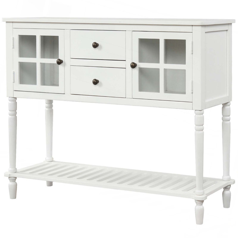 Farmhouse Sideboard Console Table With Bottom Shelf, White
