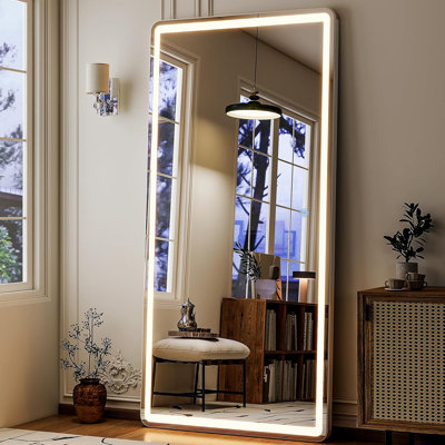 71X32 Inch LED Full Length Mirror With Adjustable Brightness, Touch Control, Wall Mount Or Floor Standing, Shatterproof Modern Mirror For Bedroom, Vanity, Makeup, Living Room
