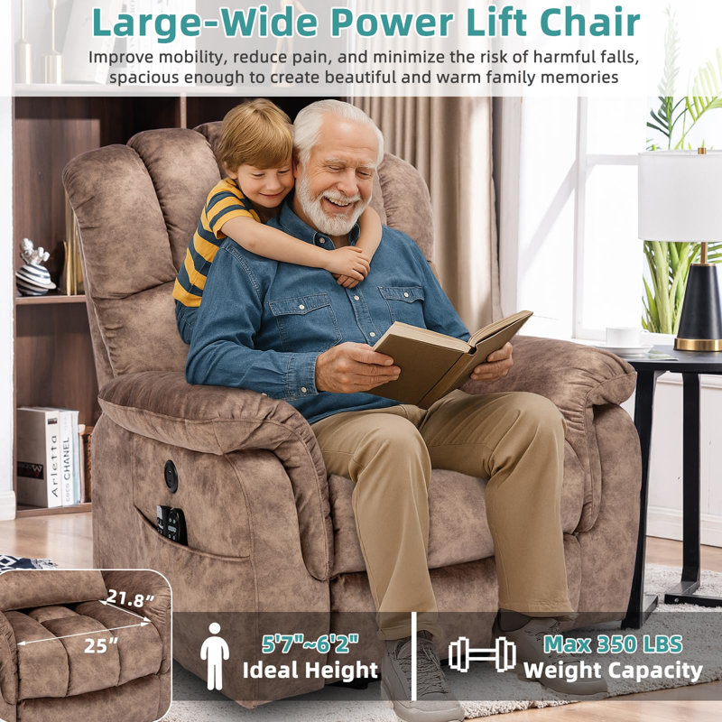 Fauteuil surélevé à deux moteurs Meetwarm, Brun (peluche courte)