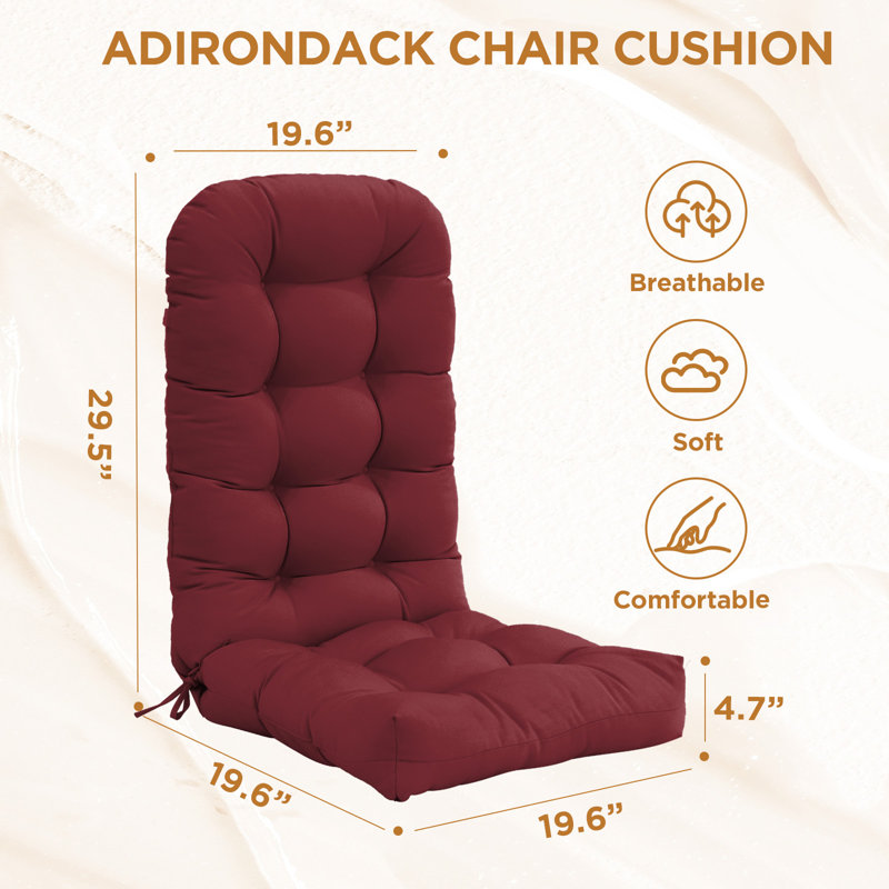 Outdoor Replacement Cushion Set  4.7" Thick High Back Seat / Back Cushions with Ties, Buckle (Set of 2), Red Purple