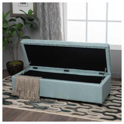 Banc repose-pieds de rangement rectangulaire de 50 pouces en tissu bleu clair