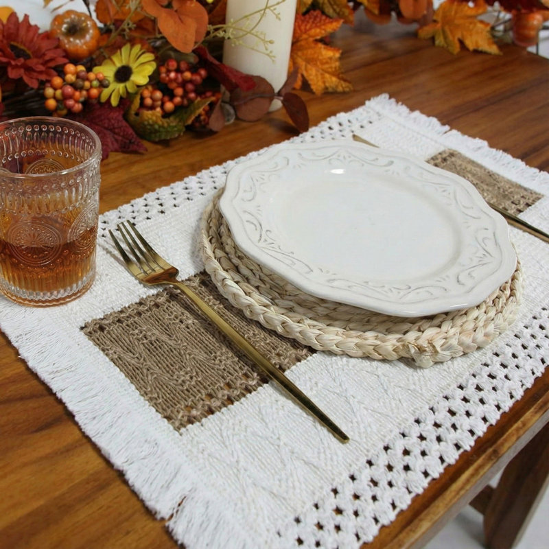 Ensemble de napperons en macramé beige et brun 6 pièces Boho Farmhouse