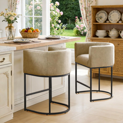 26" Upholstered Metal Barrel Counter Bar Stool