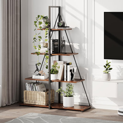 Bookcase, 4-Tier Ladder Bookshelf, A-Shaped Ladder Shelf Display, Ladder Shelf Storage Organizer For Living Room
