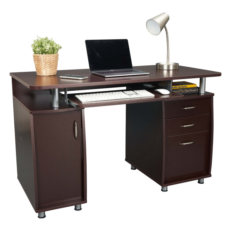 Bureau d'ordinateur complet avec rangement, Brun