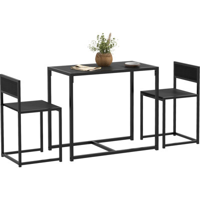 Table de salle à manger noire pour 2 personnes, table, chaises confortables, table à assemblage facile, 3 petits espaces de conception industrielle, pieds en métal, surface de l'eau, chaises confortables à dossier bas avec repose-pieds