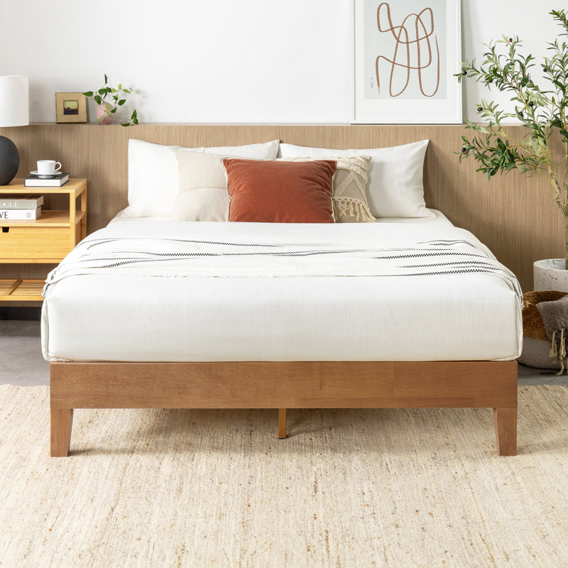 Lit plateforme en bois massif Amaryn, Double, Naturel